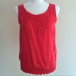 Forever 21 Coral Red Silk Sleeveless Blouse